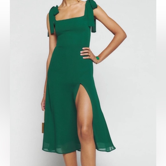Reformation Dresses & Skirts - Reformation Twilight Tie Shoulder Emerald Green Midi Dress Size 4